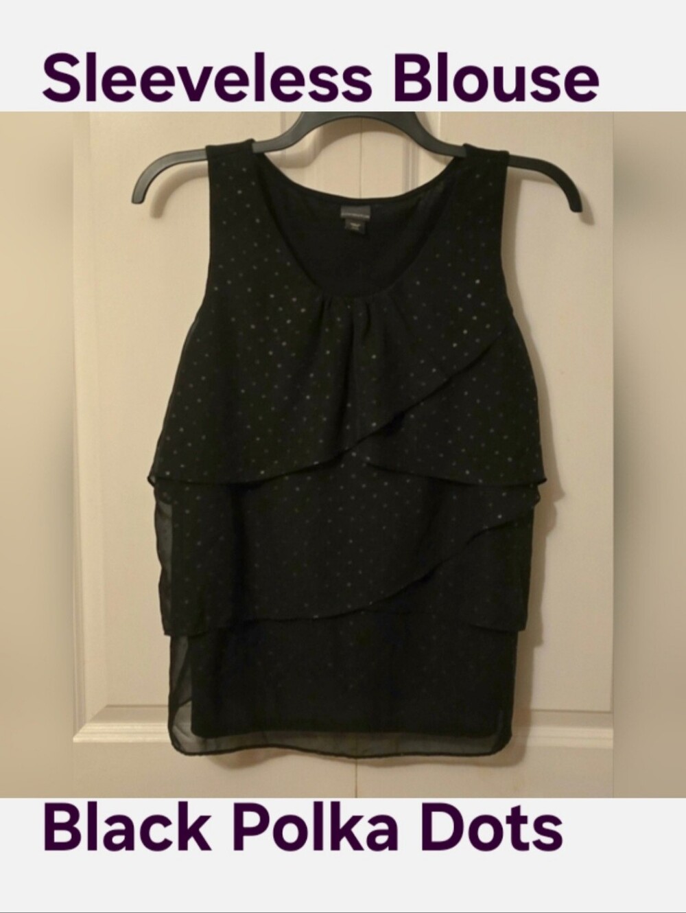 Ladies XL Covington Sleeveless Blouse Black Polka Dots GC